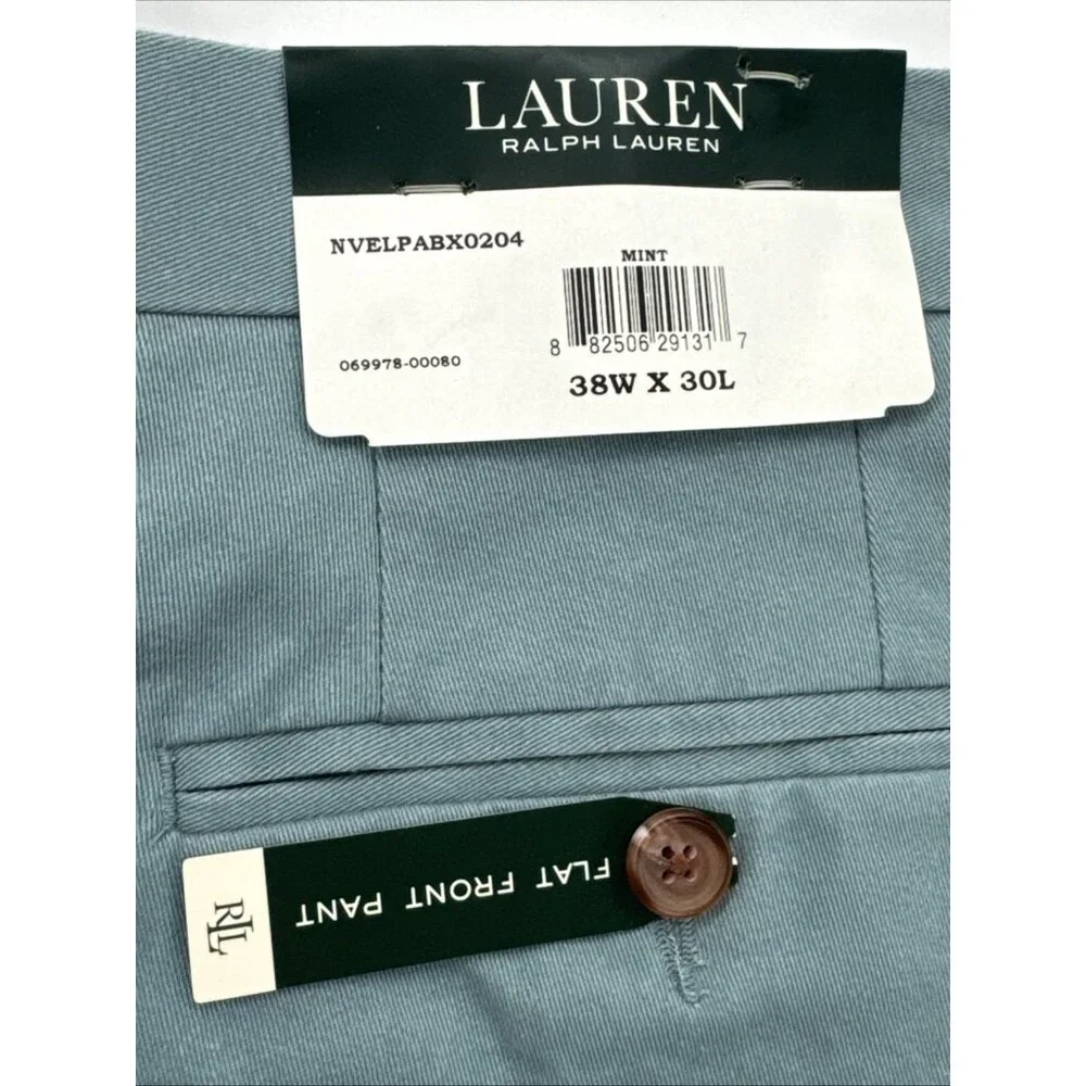 Lauren Ralph Lauren Pants Mens 38x30 Blue Chino Flat Front Straight Khakis NEW - Picture 2 of 5